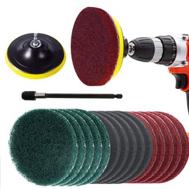 Carkio 17 Pieces 5 Inch Drill Power Scrub Pads Kit, Includes Pad Holder, Scrubbing Pads (Red, Green, Gray) with Extend Long Attachment, Car Polishing Pad Set
