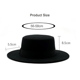 ericotry Black Classic Wide Brim Hat Flat Top Hat Fedora Hat Church Derby Cap Jazz Hat for Wedding Party Talent Show Performance, b