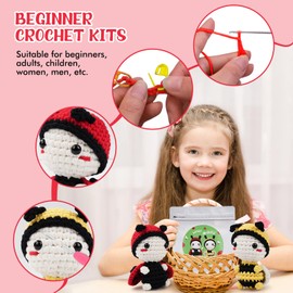 Vanttokeey Crochet Kit for Beginners, Complete Amigurumi Starter Set with Step-by-Step Video Tutorial, DIY Knitting Set Gift (Ladybug & Bee)