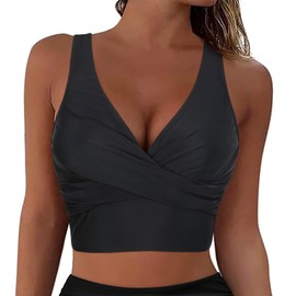 Firpearl Women's Black Bikini Top Push Up Swimsuits with Underwire Bra Support Criss Cross Bathing Suit Tops 14