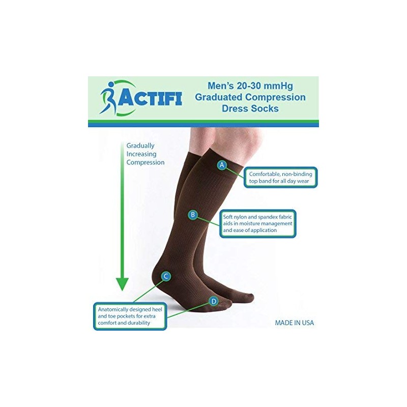 Actifi 20-30 mmHg Knee High Compression Dress Socks for Men,