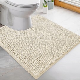LuxUrux Bath Mat-Extra-Soft Bath Shower Bathroom Rug, Chenille Microfiber Material, Super Absorbent Bath Rug. Machine Wash & Dry (50 x 50 cm, Cream)