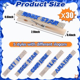 Ecation 30 Pcs Cheerleading Rhinestone Spirit Clips Competition Cheer Pins Clothespins Cheer Charms for Clothes Pins Gifts Team Supplies Party Favors Accessories Bulk Teen Sports Girls(Blue)