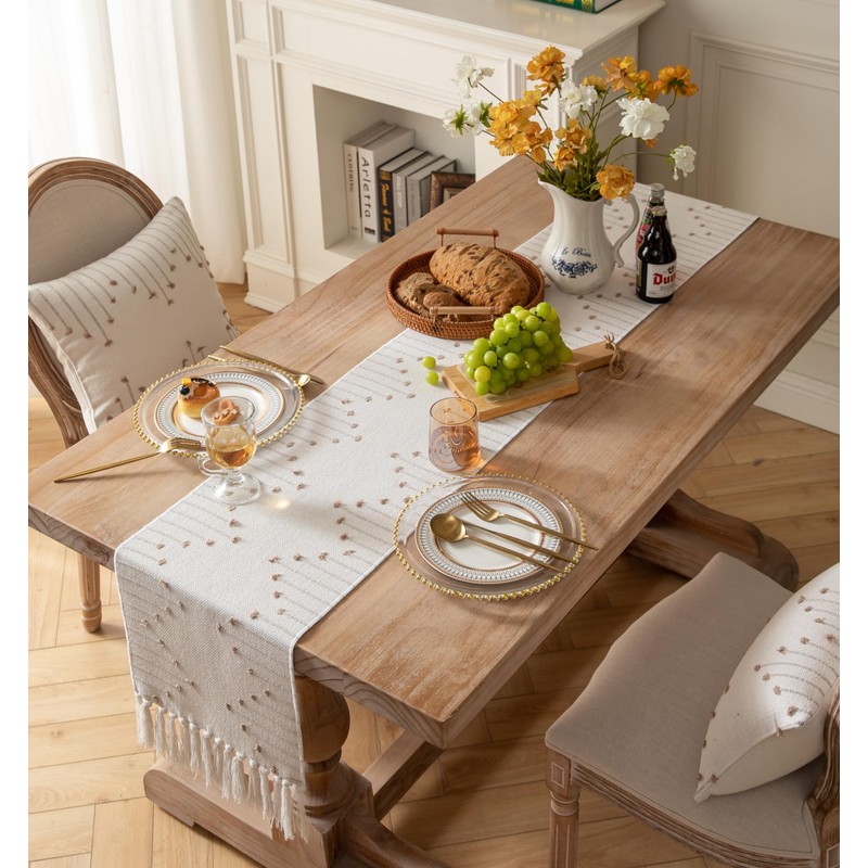 ZANZER Boho Table Runner 13 x 72.8 Inch Long Natural