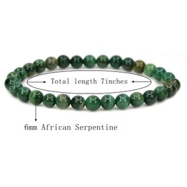 CHENYUE Natural African Serpentine Gemstone 6mm Round Beads Stretch Bracelet 7" Unisex