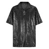 URRU Men's Relaxed Short Sleeve Turndown Sparkle Sequins Polo 70s