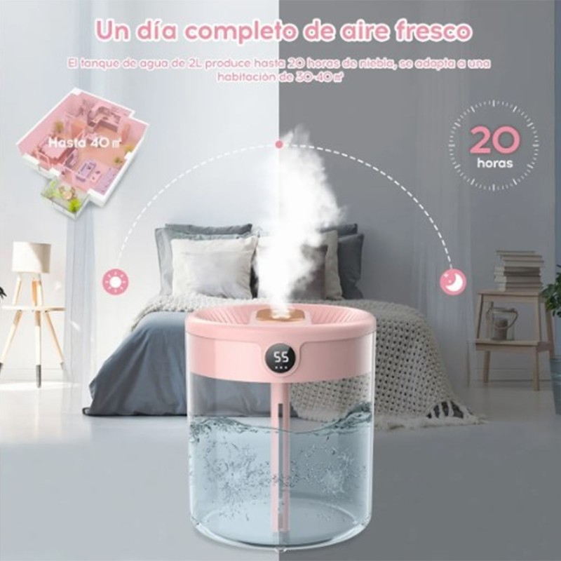 2L Mist Humidifier Pink Mute USB Night Lamp Function Dual