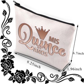15th Birthday Makeup Bag for Teen Girls Daughter Birthday Gift Sweet 15 Years Old Girls Gift Mis Quince Anos Latina Spanish Travel Pouch (Mis Quince CA)