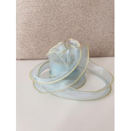 Autupy 1-1/2 Inch Wide Blue Wired Chiffon Ribbon with Golden Edge Shimmer Sheer Organza Ribbons for Crafts Floral Bouquets Party Decorations Valentine's Day Gift Wrapping Bow Making Wreaths (10yd)