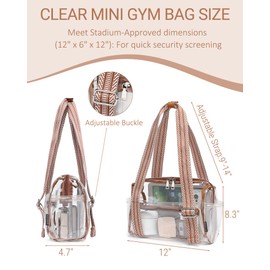 Small Gym Bag for Women, Clear Mini Duffle Bag Stadium Approved, Lightweight Waterproof Cute Tote for Girls Workout Sport Travel, Clear Brown