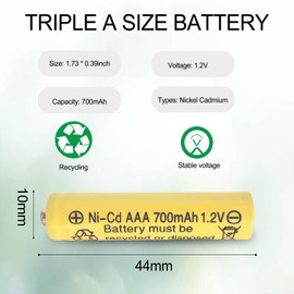 Rechargeable 1.2V AAA Solar Batteries10 Packs, NICD Triple A 700mAh Battery for Outside Solar Light, LED String Lights, Pathway Lights, Lantern
