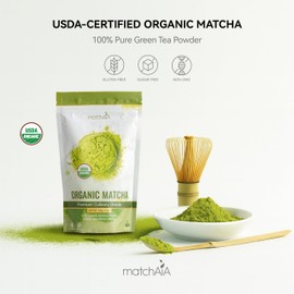 MatchAiA Organic Matcha Green Tea Powder - Premium Culinary Grade, USDA Certified, 100% Pure - Perfect for Lattes, Smoothies, Desserts and Baking - Sugar Free, Gluten Free (150g / 5.3oz Pouch)