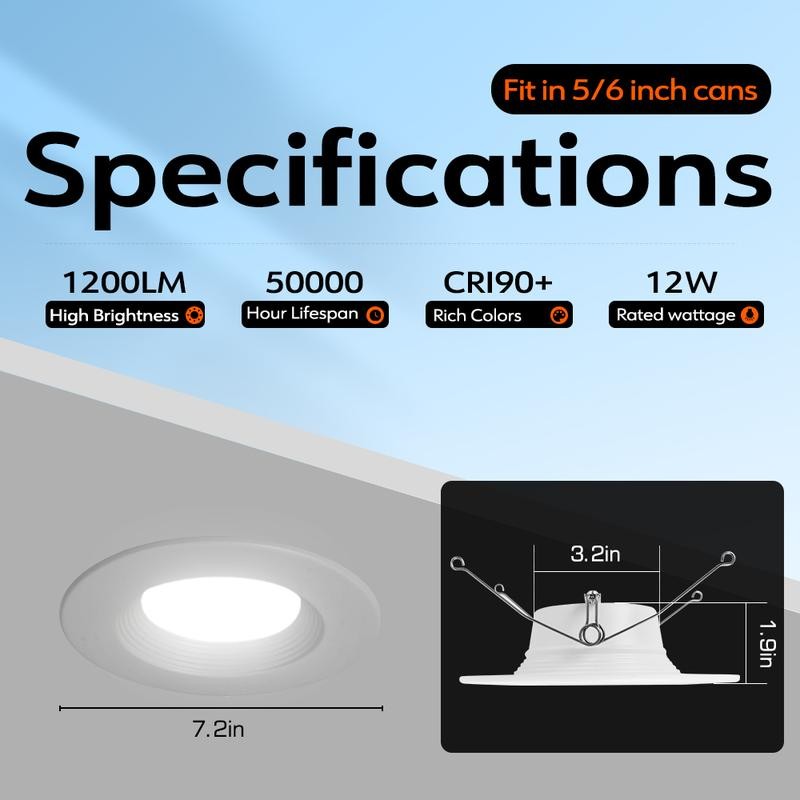 POWERASIA 5/6 Inch 5CCT Dimmable LED Recessed Lights, Downlight Night