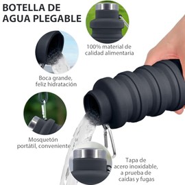 Yanlin Botella de Agua Plegable, 500ml Botella de Agua Deportiva Reutilizables, con Mosquetón, Portátil a Prueba de Fugas Botellas de Agua Deportivas, para Fitness Ciclismo (Gris)