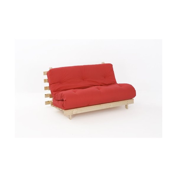 Comfy Living 4ft6 LUXURY Double (135cm) Wooden Futon Set with PREMIUM LUXURY Red Mattress