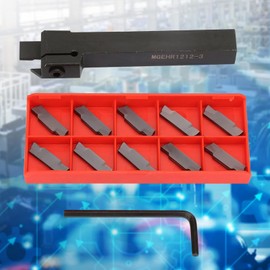 MGEHR1212-3 Lathe Parting Tool, Lathe Cut-Off Grooving Parting Tool Holder with 10pcs Inserts Cut Off Tool Parting Tool