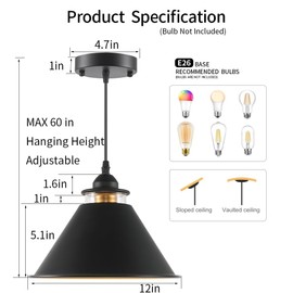 OFPSABAL Black Pendant Lights Kitchen Island 2 Pack, Dome Pendant Light Fixtures, Farmhouse Pendant Light, Modern Pendant Lights for Kitchen Island Dining Room Bedroom Study (2, Black)