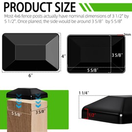 TonGass (6-Pack, Black) 4x6 (3 5/8"x 5 5/8") Wood Fence Post Caps, Wooden Fence Deck Post Covers, Durable Plastic Water-Proof and UV-Proof, Protect Wooden Poles from Cracking and Rotting