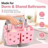 Pink Portable Shower Caddy with Wooden Handle, Plastic Shower Basket