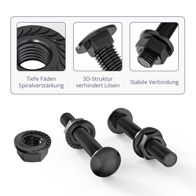 ORTAVA Carriage Bolts M8 x 60 Black Oxide DIN 603