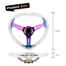 VOONKE Universal Racing/Golf Steering Wheel, 13.8" 6 Bolts Grip Acrylic Love Steering Wheel For Club Car EZGO RXV & TXT, Yamaha, Precedent Tempo, DS,for Race/Rally/Motorsport/Car (transparently)