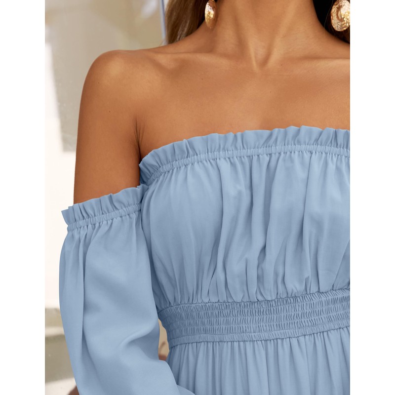 ZESICA Women's 2025 Boho Sexy Off Shoulder Long Sleeve Smocked