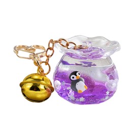 TQUXNGA Glitzernder glitzernder Schlüsselanhänger mit schwimmender Flasche, trendiger Schlüsselanhänger mit Unterwasserwelt-Thema, Telefon, Autozubehör, violett, As detailed discription