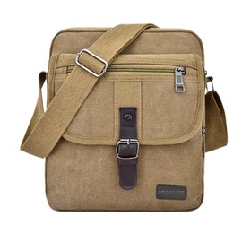 Mens and Women Canvas Messenger Bag Shoulder Bags Travel Bag Crossbody Bags for Work Travel School-Khaki