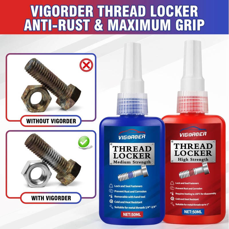 Vigorder Thread Lock Medium and High Strength, Thread Locker for