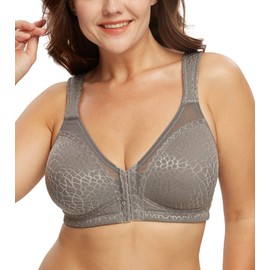 DotVol Front Closure Bra for Women Full Coverage Back Support Wirefree Posture Jacquard Adjustable Strap Comfort(Grey,38C)
