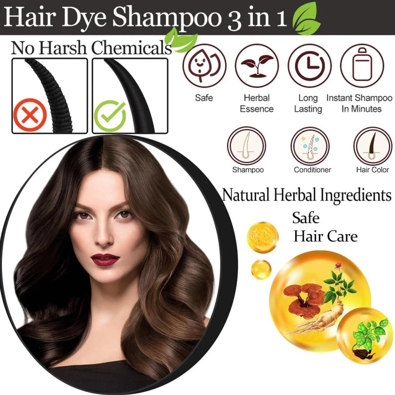 Hair Dye Shampoo 3 In 1-herbal Ingredients Instant Hair Zzz