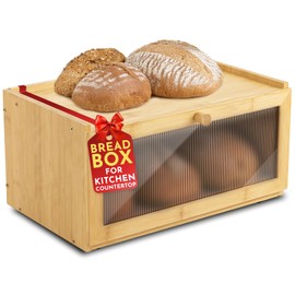 Culinary Couture Bamboo Bread Box for Kitchen Countertop - Large Capacity Storage BreadBox for Homemade Bread with Acrylic Window and Extra Top Storage