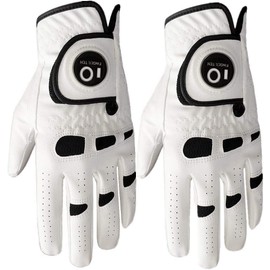 AXKAL Golf Glove Men Left Hand Right Leather With Ball Marker Value 2 Pack, Mens Golf Gloves All Weather Durable Soft Comfortable White (White, XL, Left)
