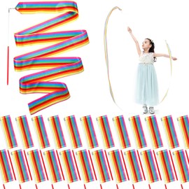 Niceup 24 Pcs Dance Ribbon for Kids Party Bag Fillers, Gymnastics Ribbon Rainbow Streamers Wand for Party Favors, Goodie Bag Fillers for Kids Birthday Princess Fairy Circus Party Decoration Supplies