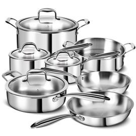 3 Ply Stainless Steel 11-Piece Cookware Set with Lids, Pots and Pans Kitchen Set, Non-Toxic, Induction, Oven, Dishwasher Safe, Professional Chef Quality