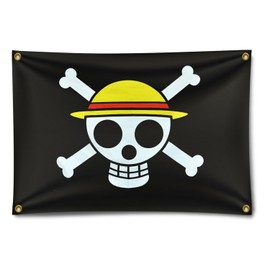 bbgm5 Anime Tapestry Flag (43"L x 31"W) One P Pirate Legion Flag,Wall Hanging Decor for Bedroom Living Room, Straw Hat Pirate Flag Decor,Outdoor,Parties,Gift Banner