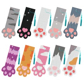 beinkmake 10Pcs Cat Paw 5D Diamond Art Bookmarks Cute Diamond DIY Painting Bookmarks with Tassel Rhinestones Beaded Crystal Bookmark Kits for Beginner Crafts Adult Home Office