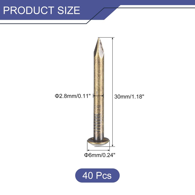 sourcing map 40 Pcs Small Tiny Nails 2.8mmx30mm(DXL) Tiny Brass