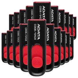 PSA COMPUTO Y PAPELERIA Kit 20 Piezas Memoria USB Adata C008 64gb 2.0 Negro Y Rojo Unidad Flash Classic Diseño Elegante, facil de Usar sin Tapa para Todo Tipo de computadora, KIT20AC008-64G-RKD