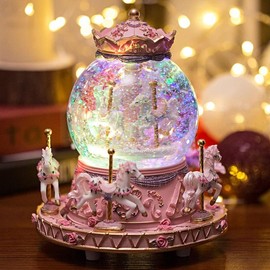 Gift Wrapped Music Box Carousel Horses Color Lights Unicorn Musical Snow Globe for Girls and Women Baby Kids Sister Daughter Mom Granddaughter Grandma Christmas Birthday Presents Gifts - Color: Bluetooth Version