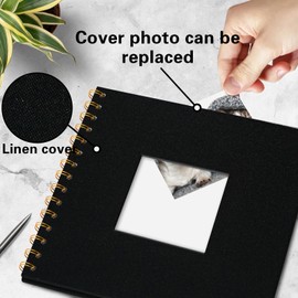 Vienrose DIY Photo Album 20.5 x 20.5 cm, DIY Scrapbook Spiral Album with 40 White Pages, Linen Photo Album for Pasting for Families, Baby, Wedding, Anniversary, Birthday, Black