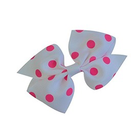 Funny Girl Designs 3.5 Inch Polka Dot Pinwheel Bow (Baby Snap Clip, White Bow with Hot Pink Dots)