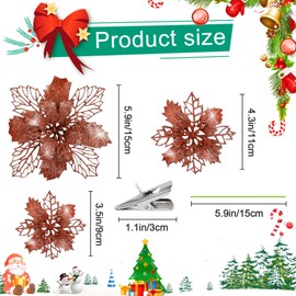 FGen Pack of 18 Christmas Star, Christmas Tree Glitter Flowers, Artificial Christmas Flowers, Christmas Flowers Decor Ornament, for Christmas Tree Decoration, Wedding, Party, Wreath Decoration (Rose