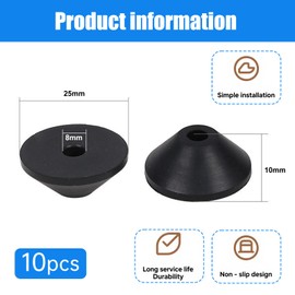 10Pcs Non Slip Toilet Seat Hinge Fittings, 8mm Rubber Washer Pads Conical Base Plate Washers Toilet Hinge Fixing Replacement Black Rubber Fixture for Loose Toilet Seat Repair (25x10mm M8)