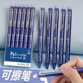 MOZXIRZ 6 Pcs Erasable Gel Ink Pens Retractable Pens Blue Ink Smooth Writing Pens 0.5mm Fine Point Pen Office School Pens Women Men Girls Boys Pens (Blue Ink)