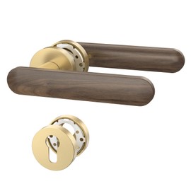 Amerdeco Door Handle Set Made of Wood in Walnut Colour Made of Aluminium - PZ Door Fitting for Apartment Entrance Doors, Door Handle, Handle Set UK0083