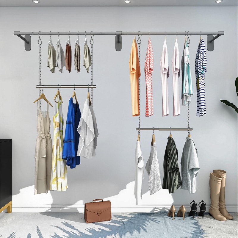 LOMILD Closet Hanging Rod, Adjustable Width and Height Closet Extender