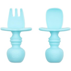 Bumkins - Juego de utensilios para bebé, cucharas de silicona masticables para sumergir, autoalimentación, destete LED para bebé, aprendizaje de entrenamiento en la primera etapa, tenedor y cuchara de