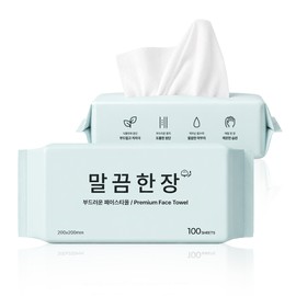 말끔한장 부드러운 저자극 일회용 페이스타올, 100매, 2개 Malkkeumhanjang Soft Low-Irritation Disposable Face Towel, 100 Sheets, 2 Packs