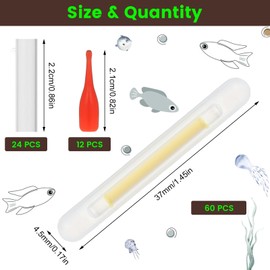 Pack of 60 Glow Sticks Fishing, Durable Fishing Glow Sticks 4.5 x 37 mm, Green Glow Stick for Fishing, High Visibility Glow Sticks, Fishing Accessories for Fishing Rods Night Fishing